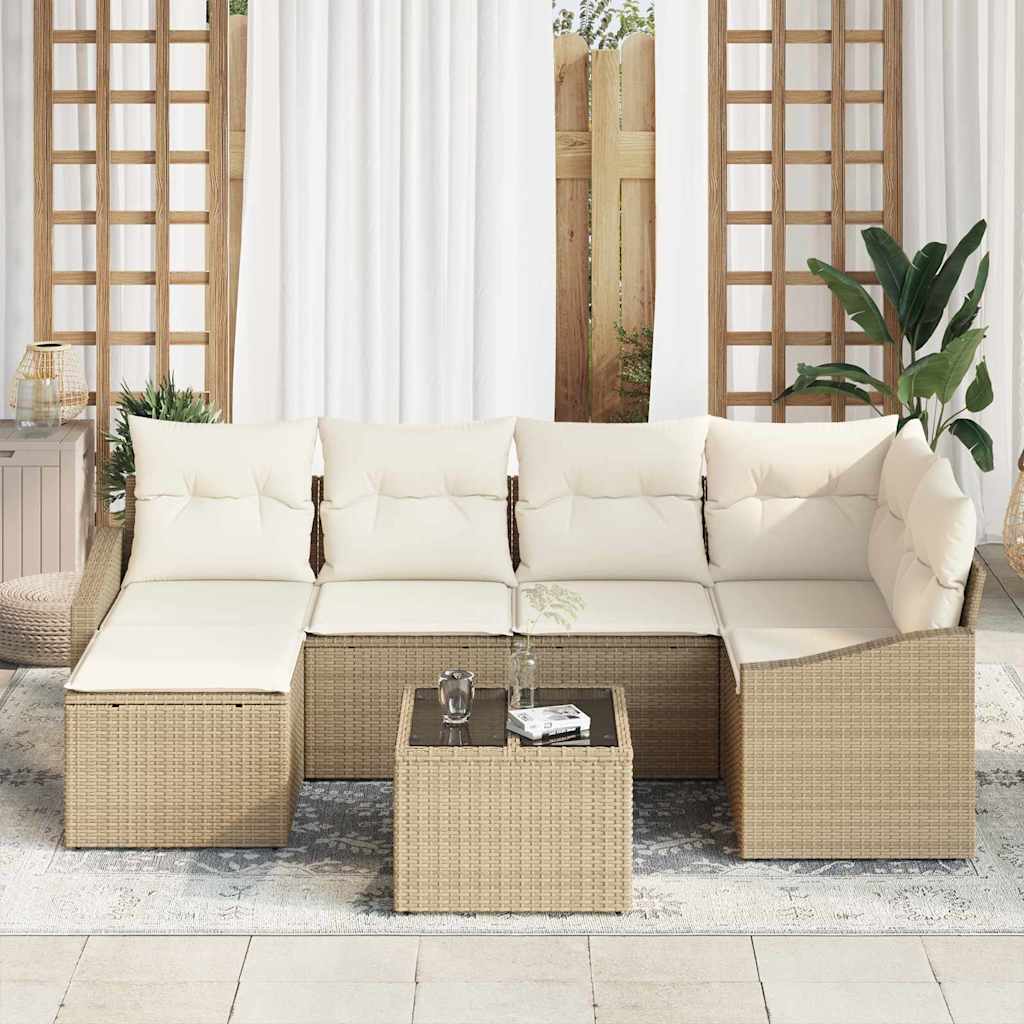 vidaXL Zestaw do jadalni w ogrodzie z poduszką 7 pcs Beżowy i kremowy
