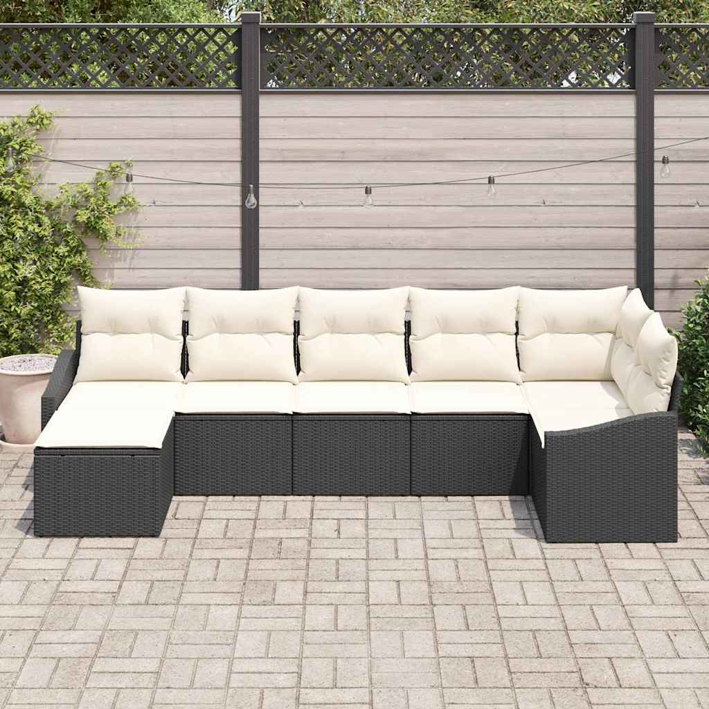 vidaXL Zestaw Sof na Ogród 7 pcs Czarny i kremowy polirattan