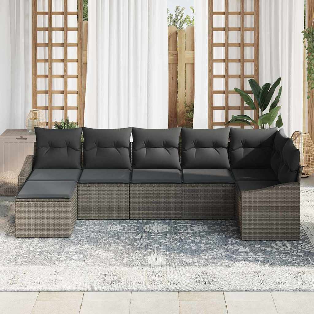 vidaXL Zestaw Sof na Ogród z poduszką 7 pcs Szary polirattan