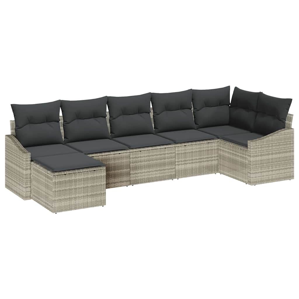 vidaXL Zestaw Sof na Ogród z poduszką 7 pcs Jasnoszary polirattan