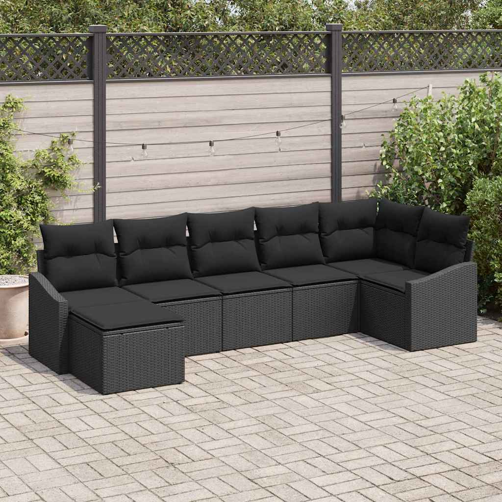 vidaXL Zestaw Sof na Ogród z poduszką 7 pcs Czarny polirattan