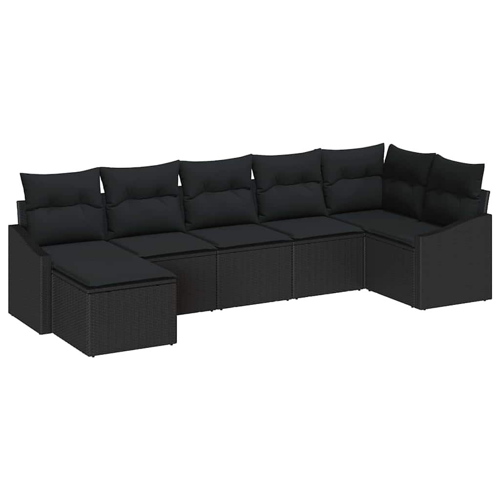 vidaXL Zestaw Sof na Ogród z poduszką 7 pcs Czarny polirattan