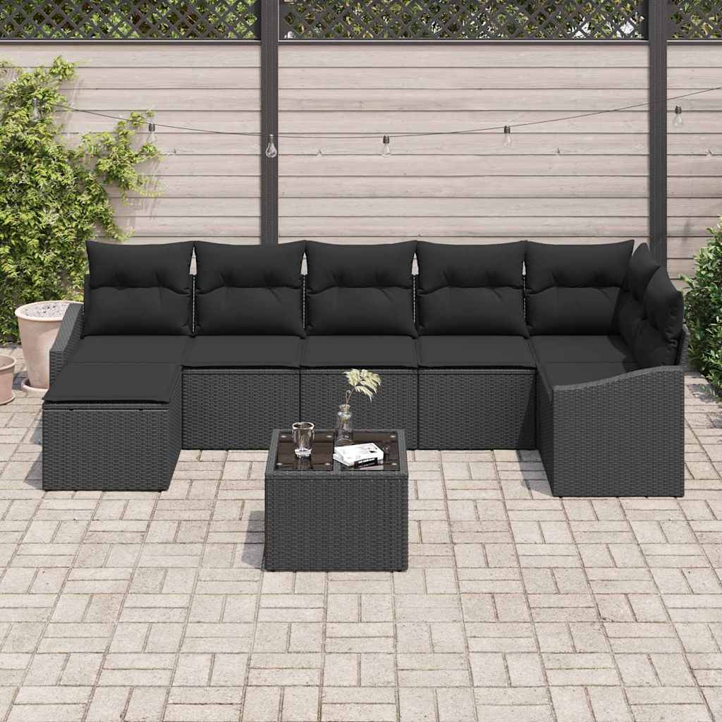 vidaXL Zestaw Sof na Ogród z poduszką 8 pcs Czarny polirattan