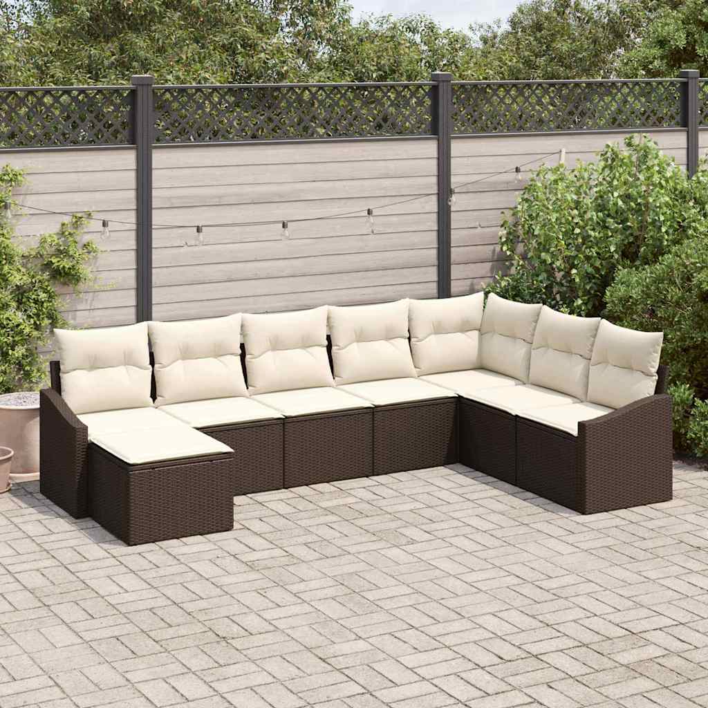 vidaXL Zestaw Sof na Ogród 8 pcs Brązowy i Kremowy polirattan