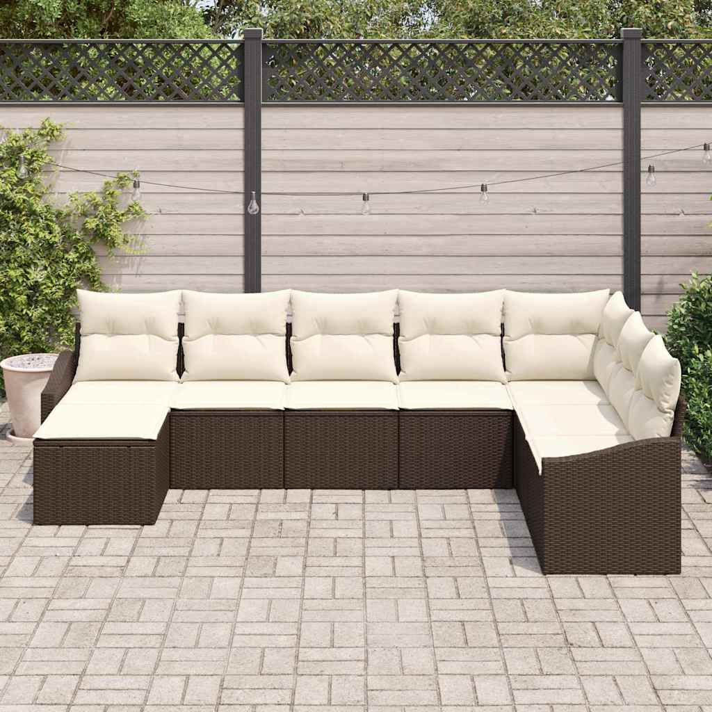 vidaXL Zestaw Sof na Ogród 8 pcs Brązowy i Kremowy polirattan