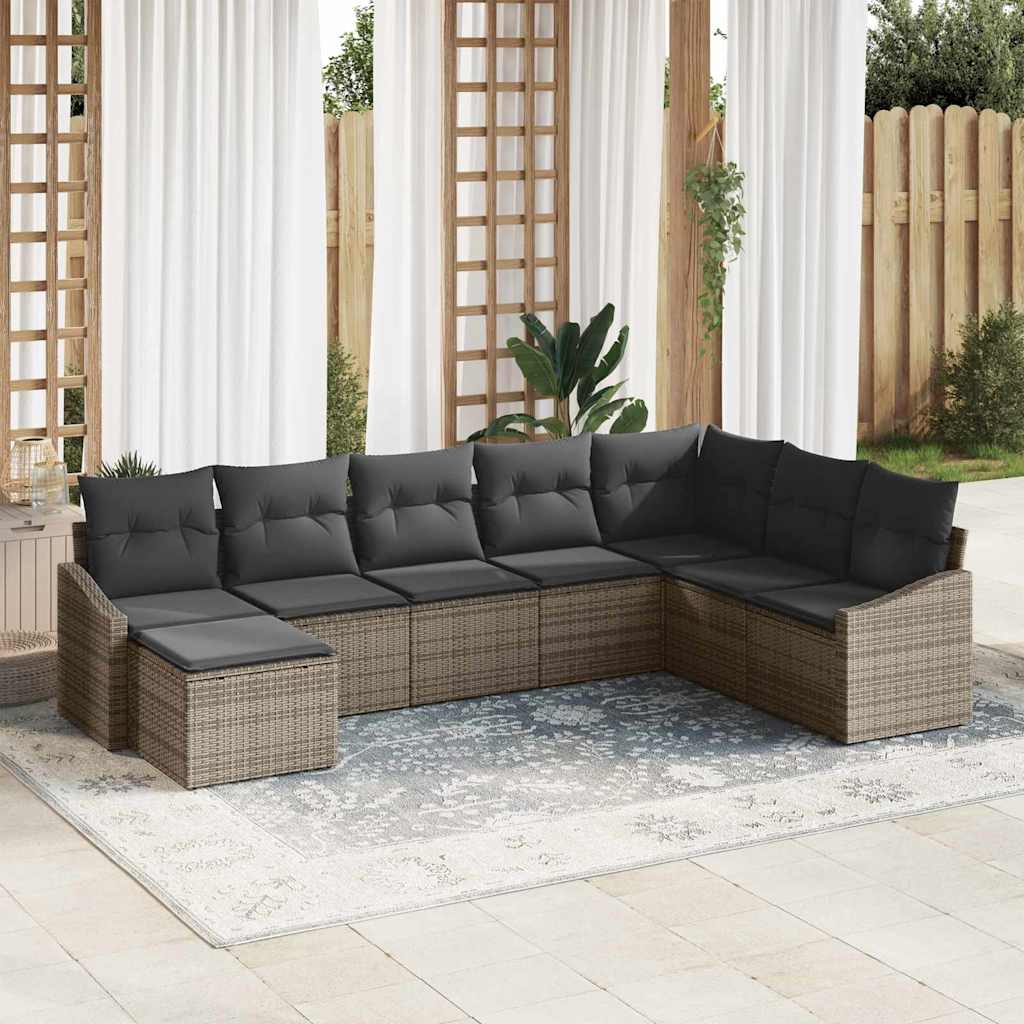 vidaXL Zestaw Sof na Ogród z poduszką 8 pcs Szary polirattan