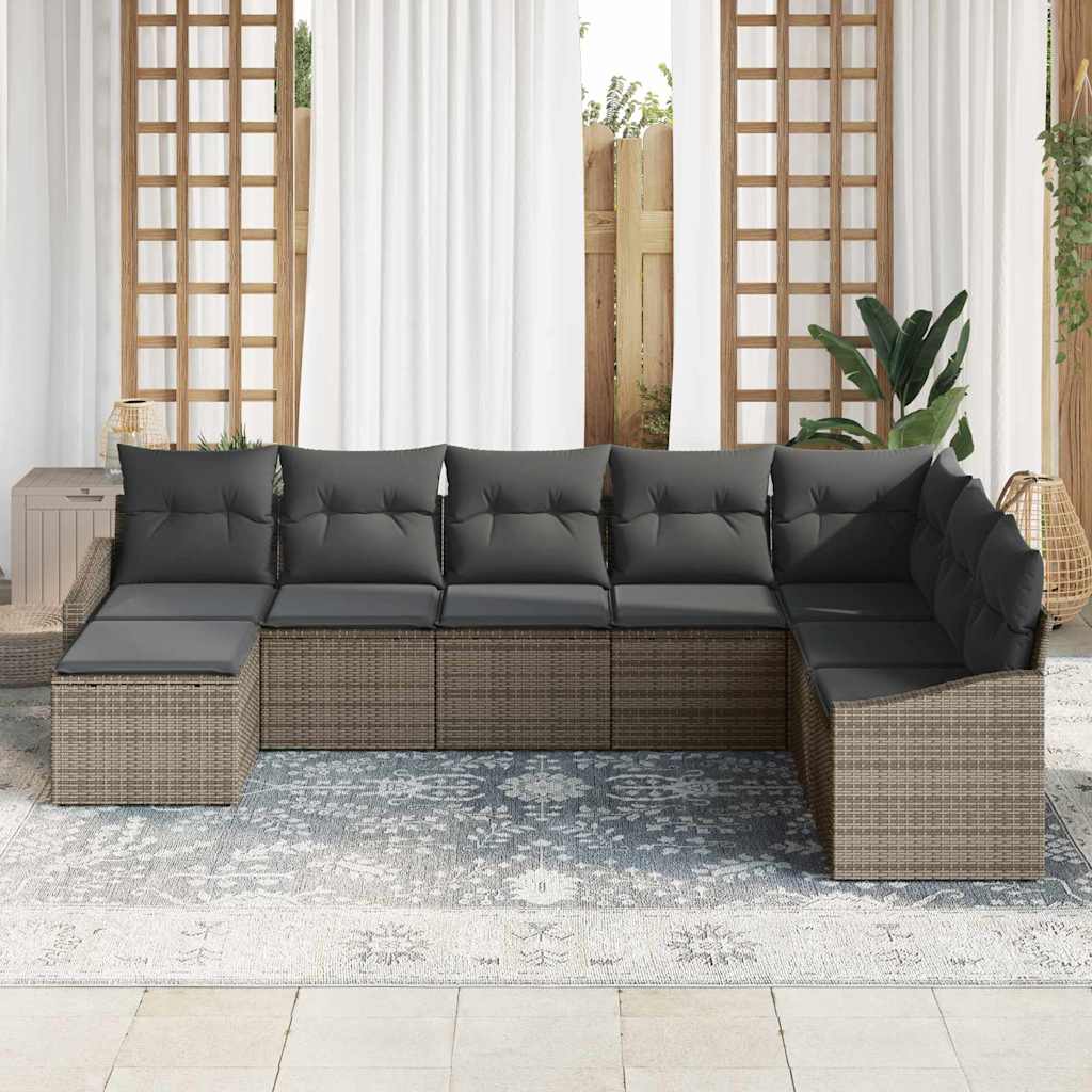 vidaXL Zestaw Sof na Ogród z poduszką 8 pcs Szary polirattan