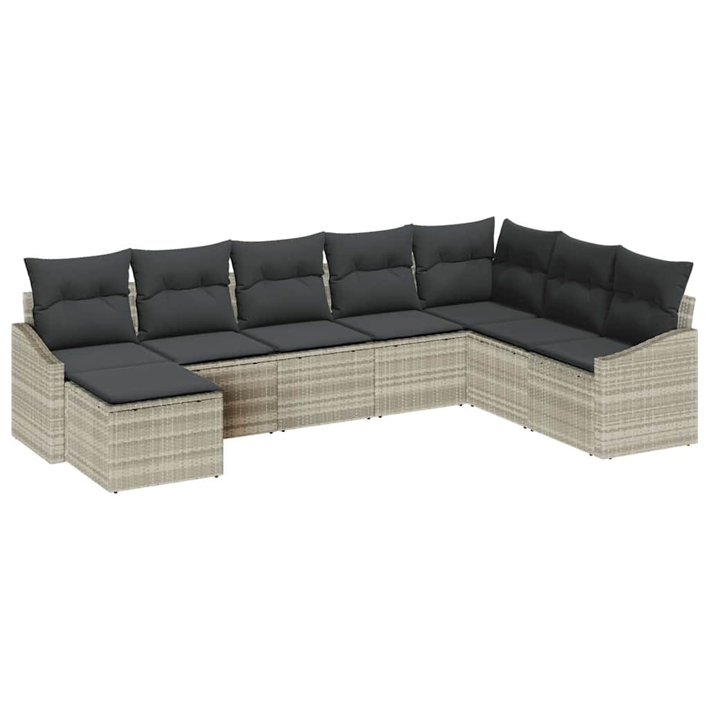 vidaXL Zestaw Sof na Ogród z poduszką 8 pcs Jasnoszary polirattan