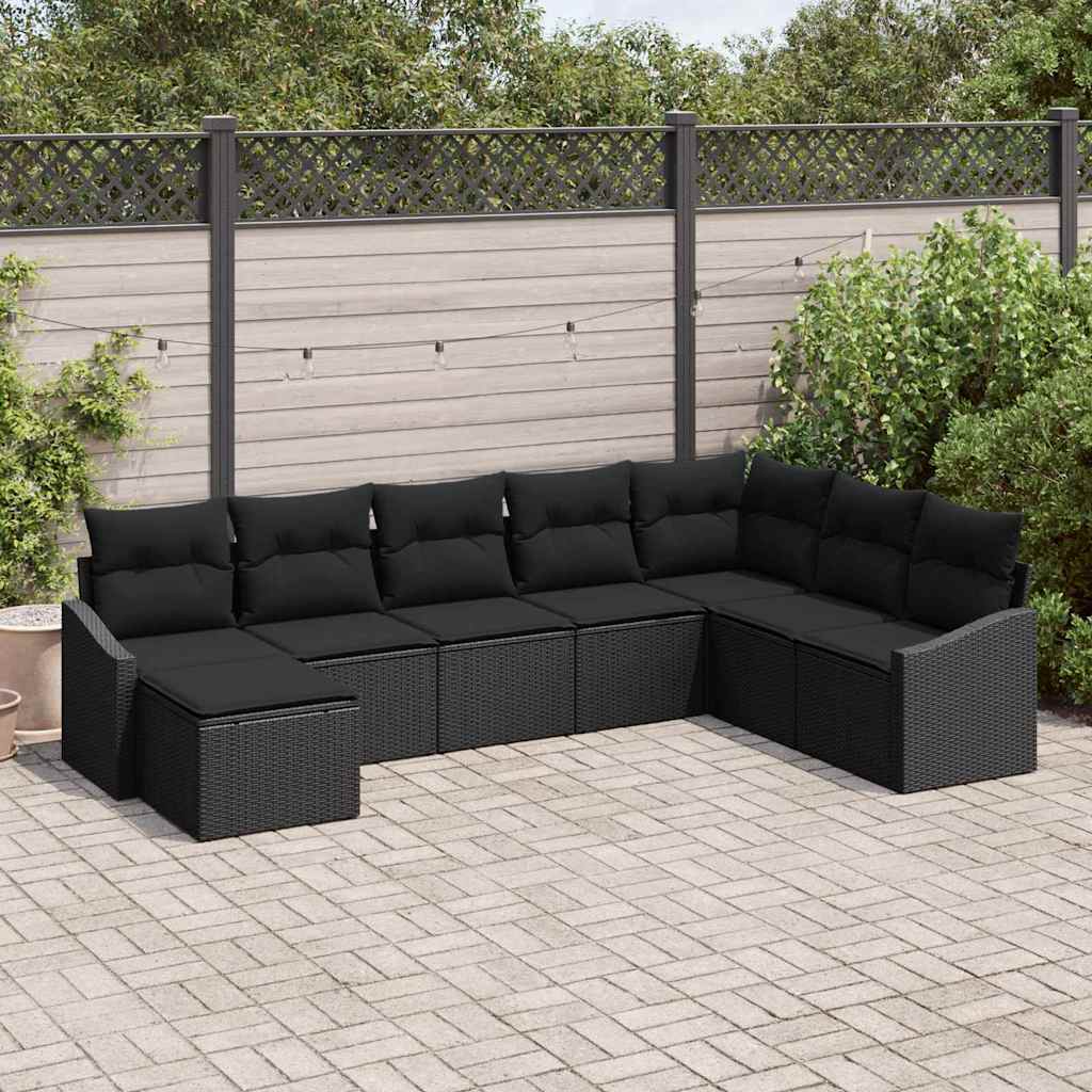 vidaXL Zestaw Sof na Ogród z poduszką 8 pcs Czarny polirattan