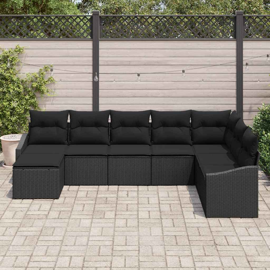 vidaXL Zestaw Sof na Ogród z poduszką 8 pcs Czarny polirattan