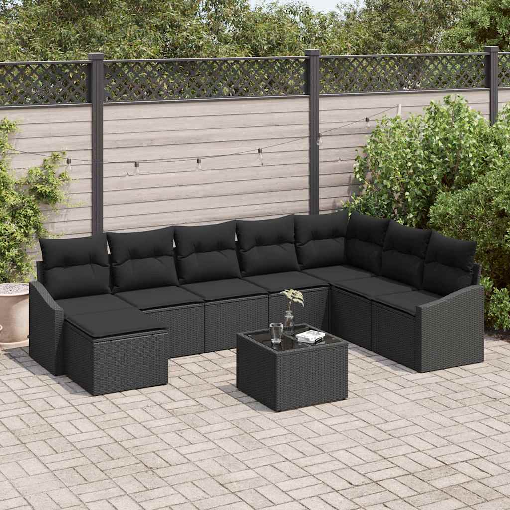 vidaXL Zestaw Sof na Ogród z poduszką 8 pcs Czarny polirattan