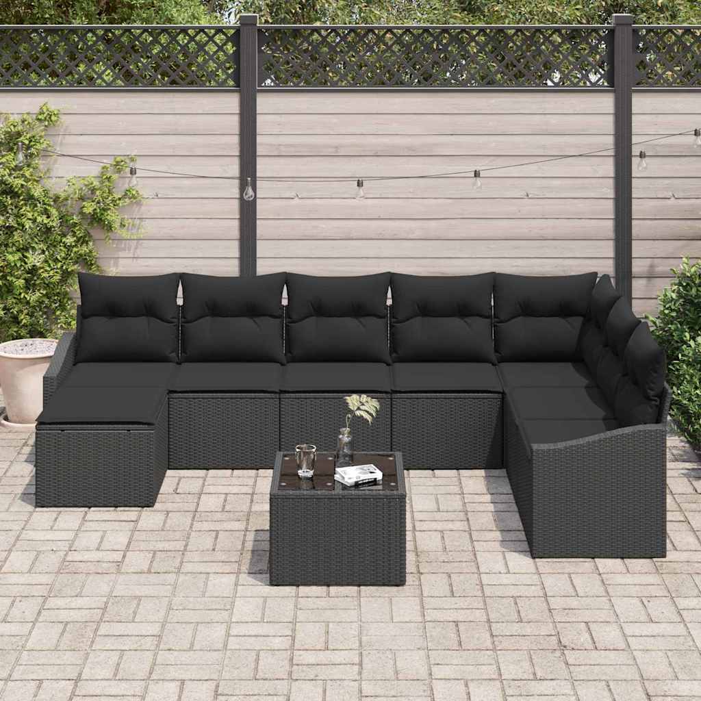 vidaXL Zestaw Sof na Ogród z poduszką 8 pcs Czarny polirattan