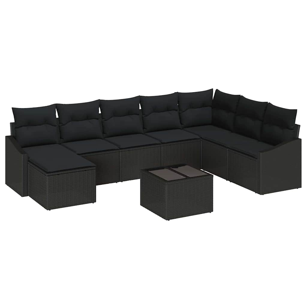 vidaXL Zestaw Sof na Ogród z poduszką 8 pcs Czarny polirattan