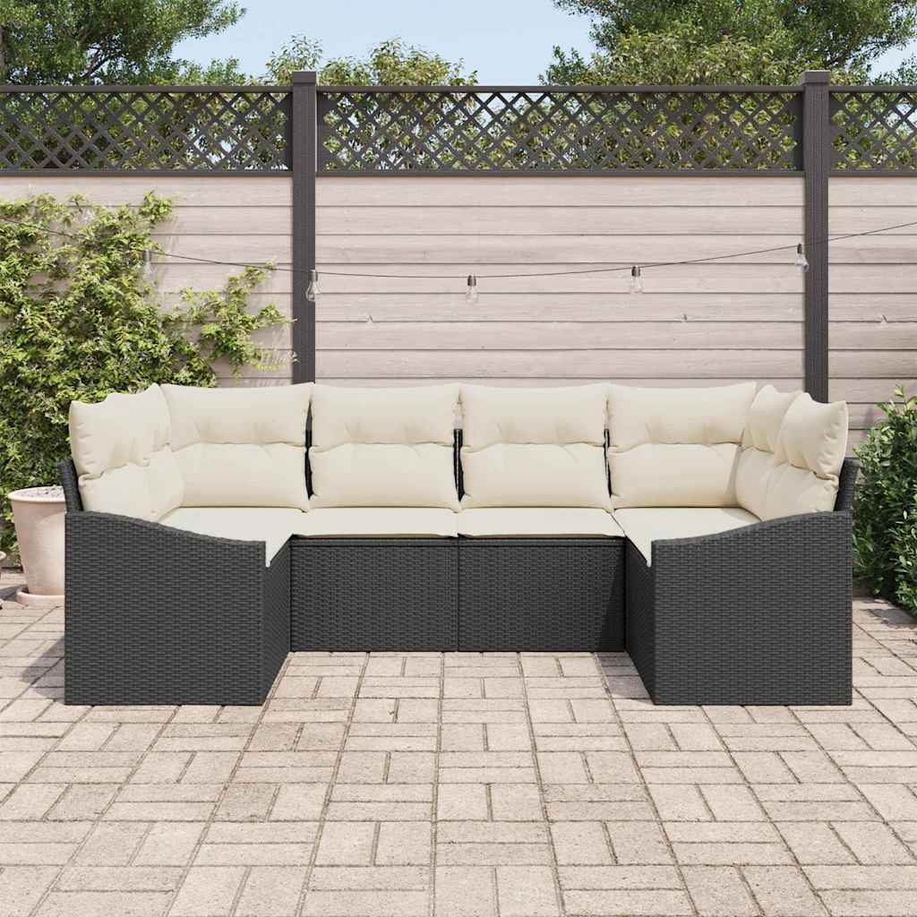 vidaXL Zestaw Sof na Ogród 6 pcs Czarny i kremowy polirattan