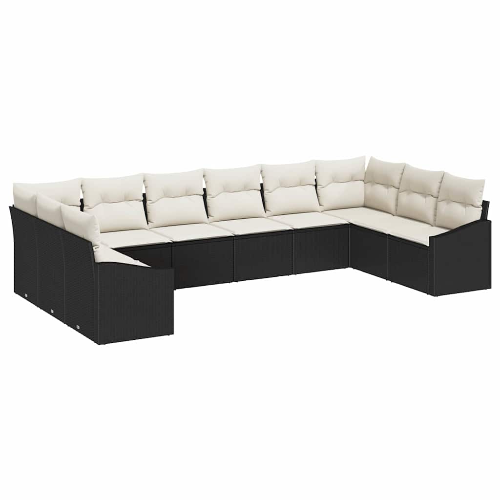 vidaXL Zestaw Sof na Ogród 10 pcs Czarny i kremowy polirattan