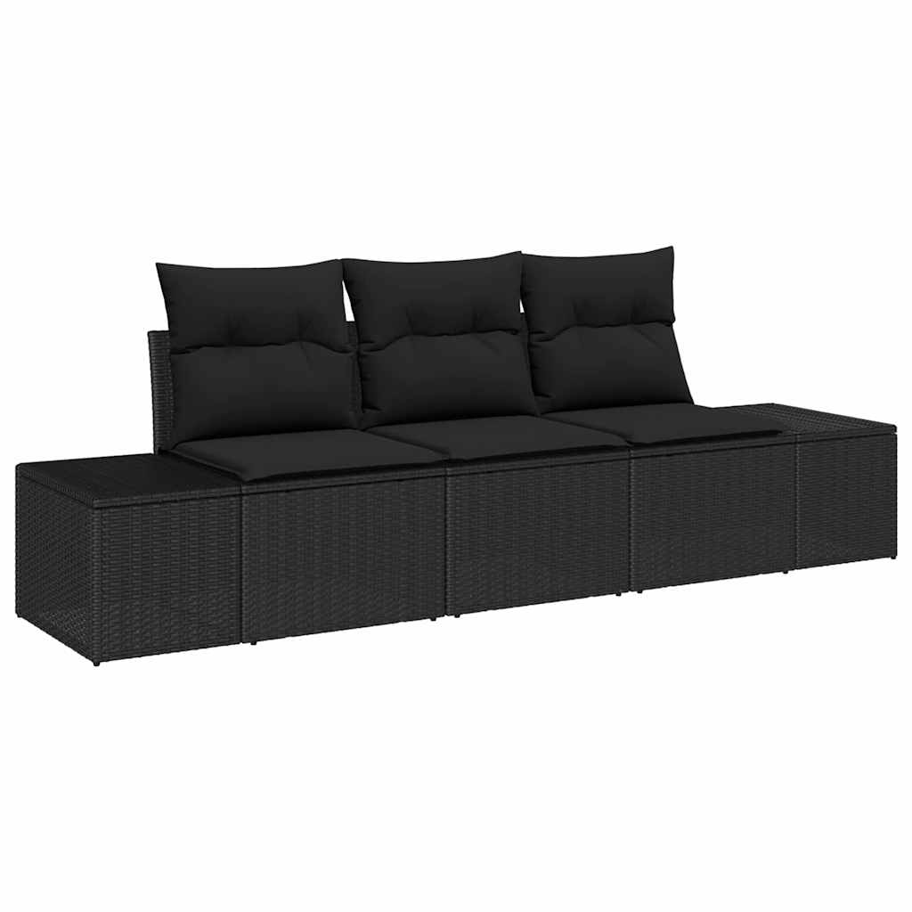 vidaXL Zestaw Sof na Ogród z przechowywaniem 3 pcs Czarny polirattan