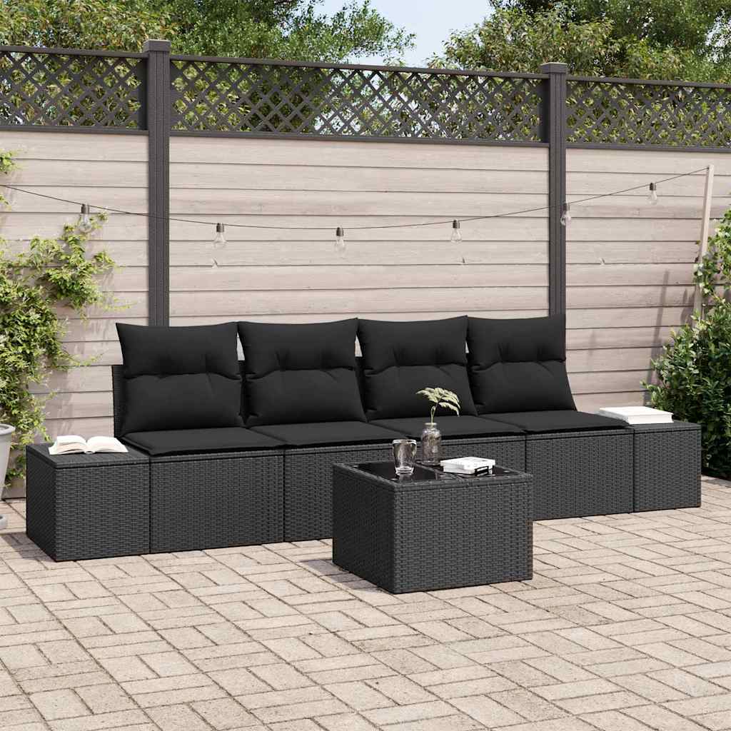vidaXL Zestaw Sof na Ogród z poduszką 5 pcs Czarny polirattan
