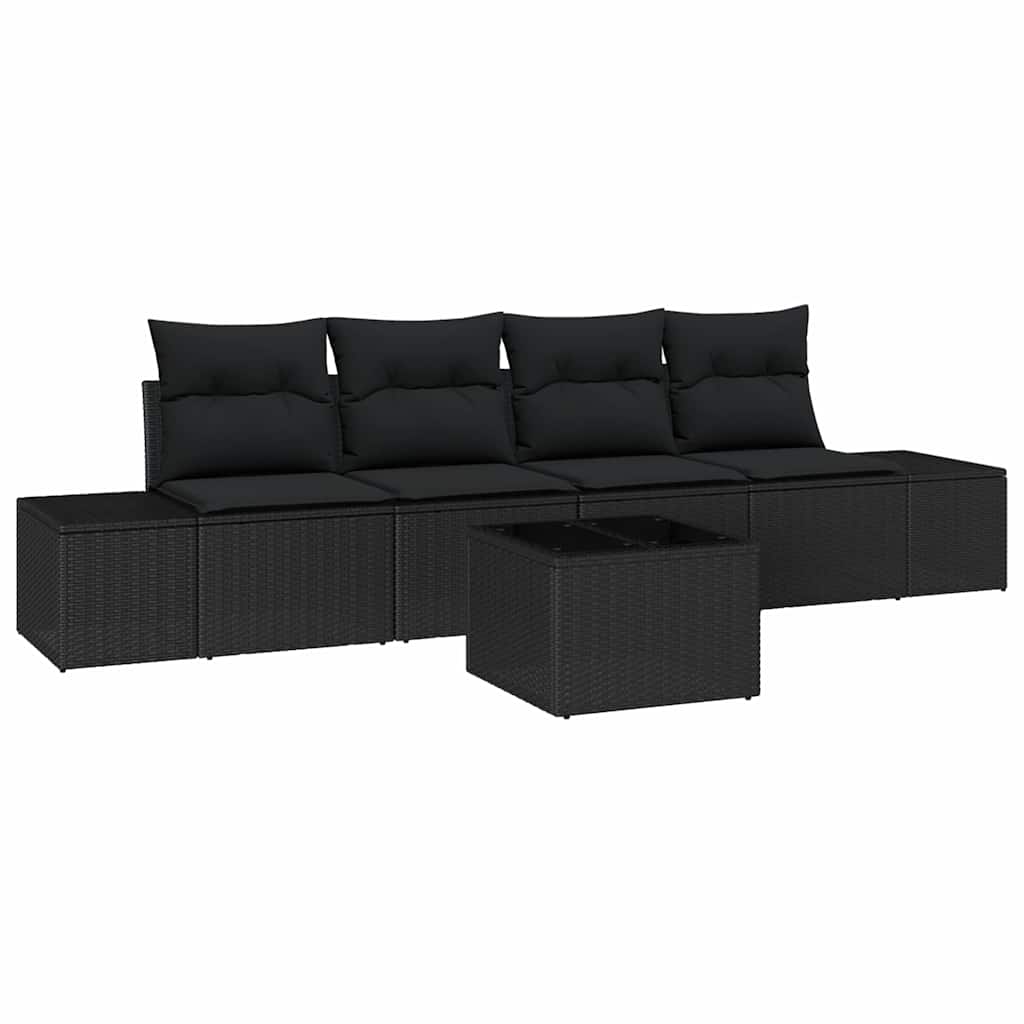 vidaXL Zestaw Sof na Ogród z poduszką 5 pcs Czarny polirattan
