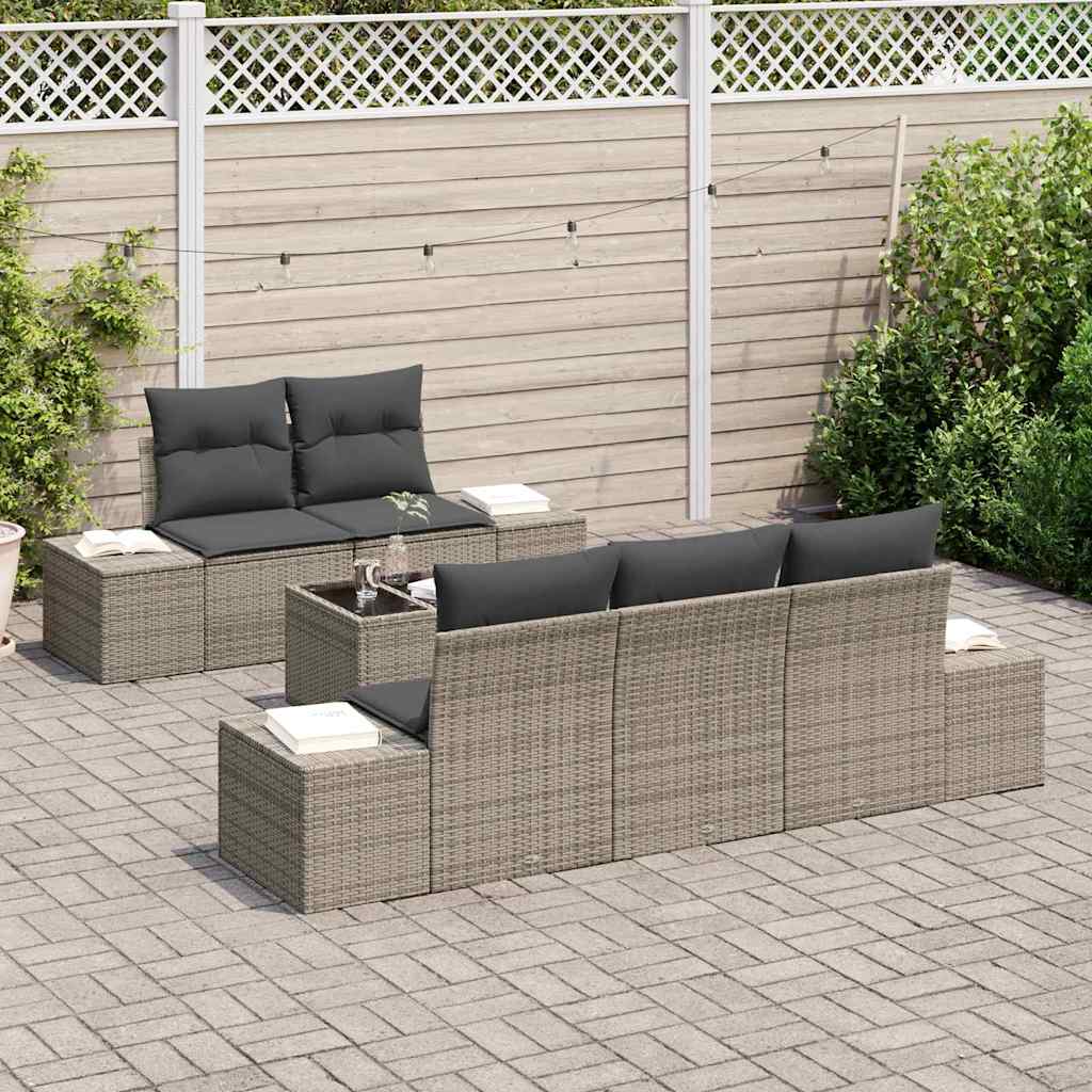 vidaXL Zestaw Sof na Ogród z poduszką 6 pcs Szary polirattan