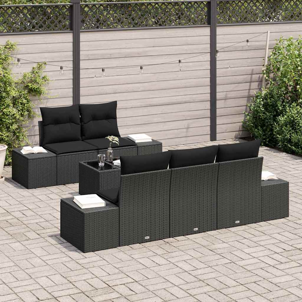 vidaXL Zestaw Sof na Ogród z poduszką 6 pcs Czarny polirattan
