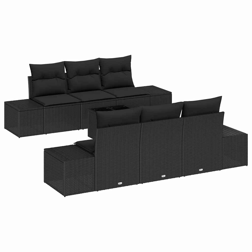 vidaXL Zestaw Sof na Ogród z poduszką 8 pcs Czarny polirattan