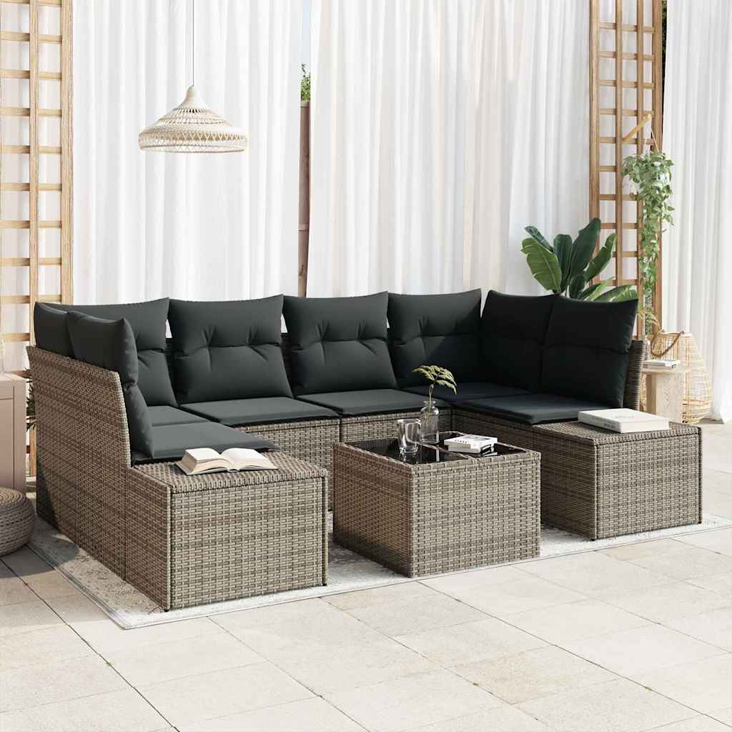 vidaXL Zestaw Sof na Ogród z poduszką 8 pcs Szary polirattan