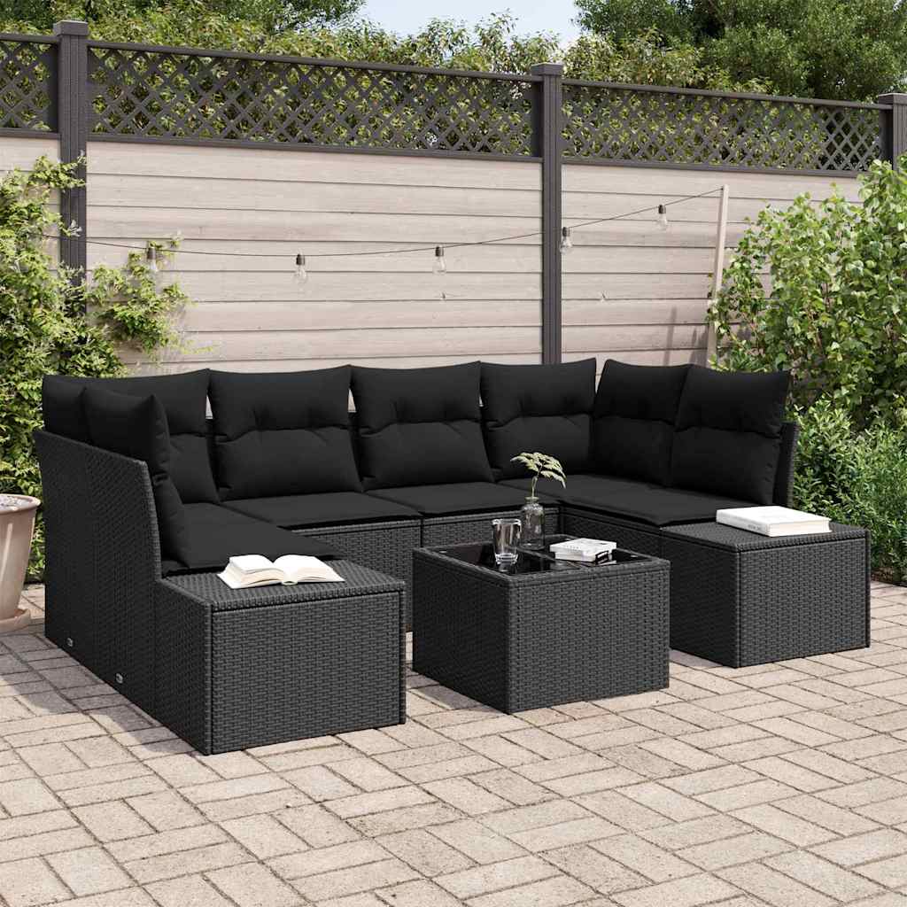 vidaXL Zestaw Sof na Ogród z poduszką 8 pcs Czarny polirattan