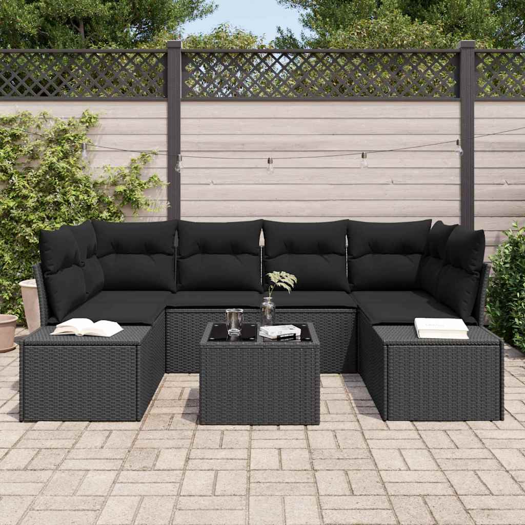 vidaXL Zestaw Sof na Ogród z poduszką 8 pcs Czarny polirattan