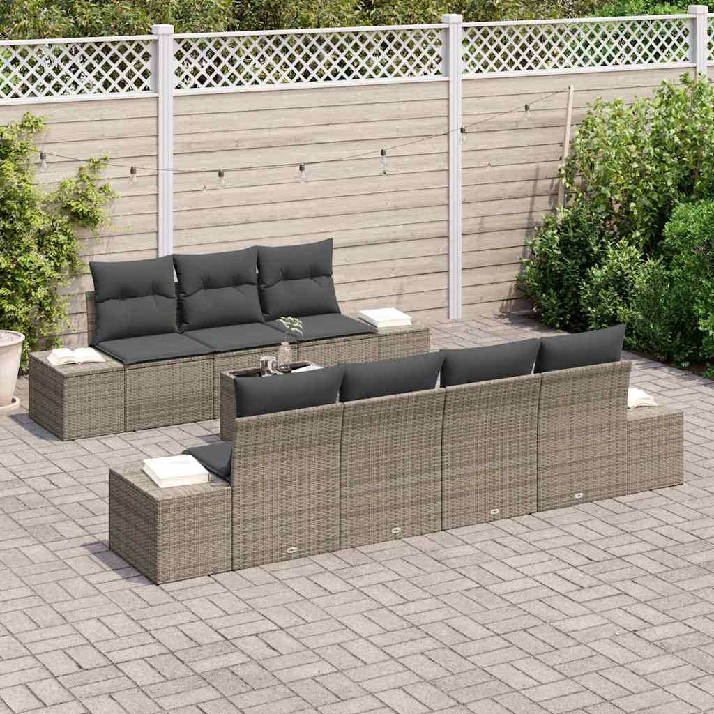 vidaXL Zestaw Sof na Ogród z poduszką 8 pcs Szary polirattan