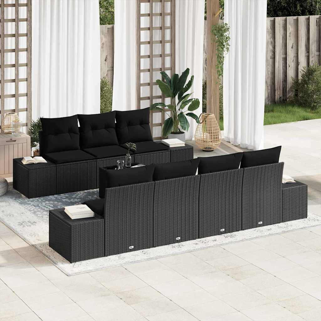 vidaXL Zestaw Sof na Ogród z poduszką 8 pcs Czarny polirattan