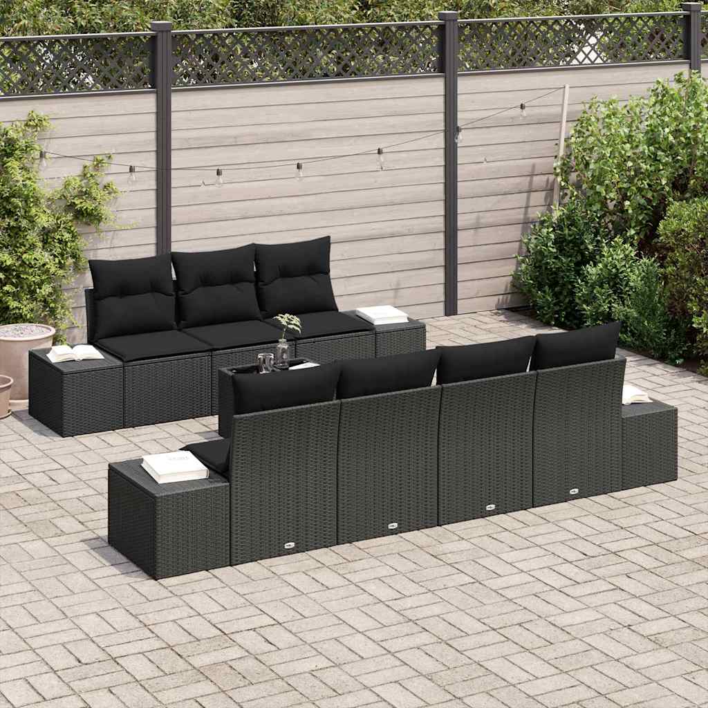 vidaXL Zestaw Sof na Ogród z poduszką 8 pcs Czarny polirattan