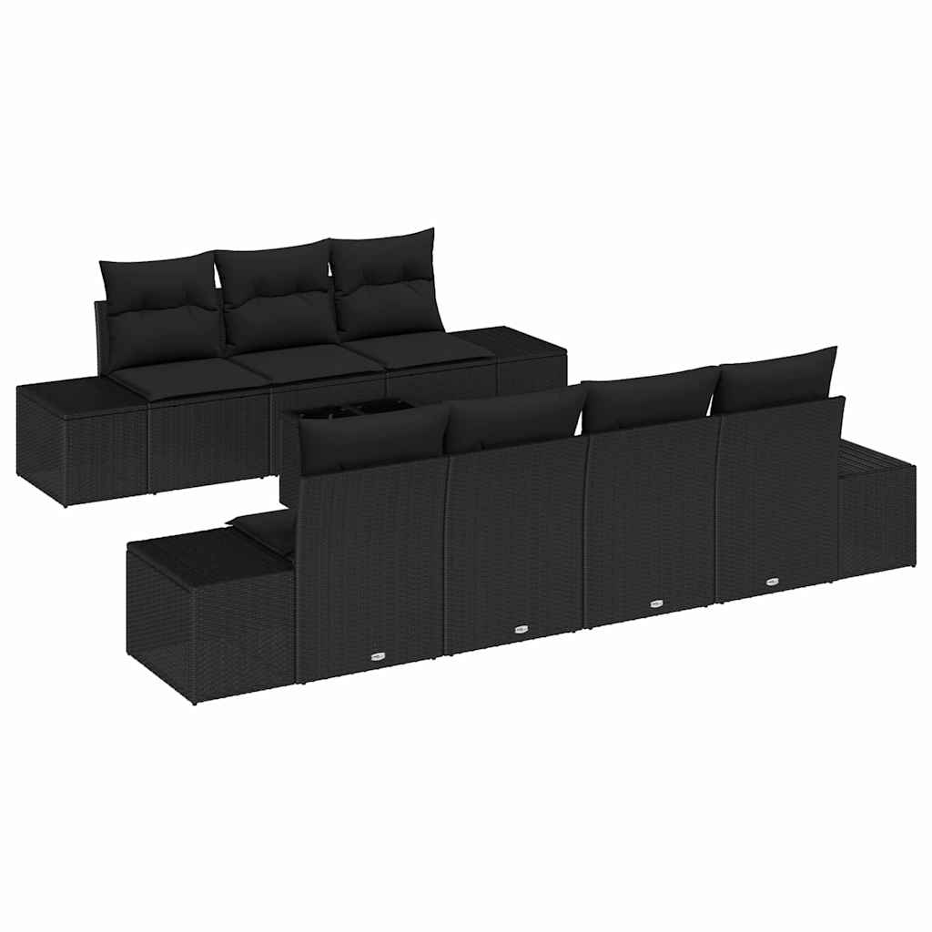 vidaXL Zestaw Sof na Ogród z poduszką 8 pcs Czarny polirattan
