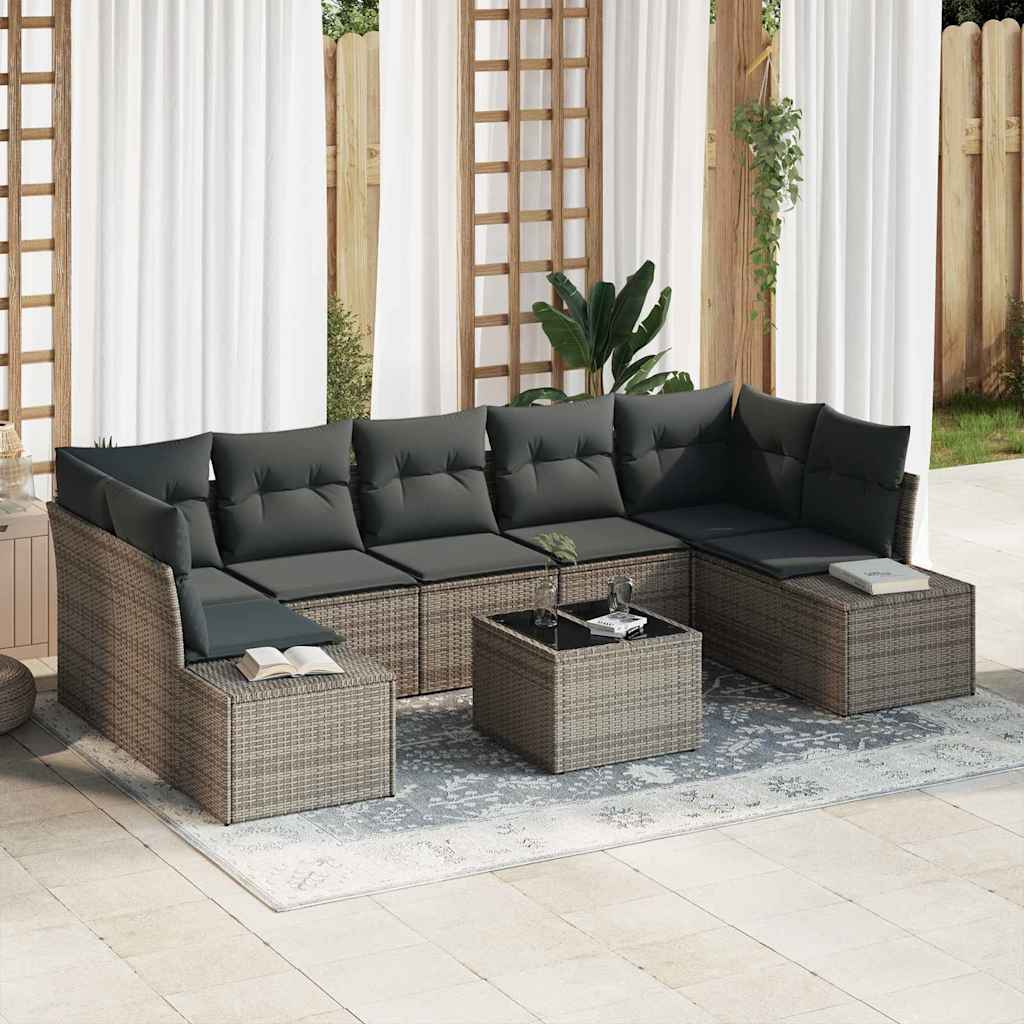 vidaXL Zestaw Sof na Ogród z poduszką 8 pcs Szary polirattan