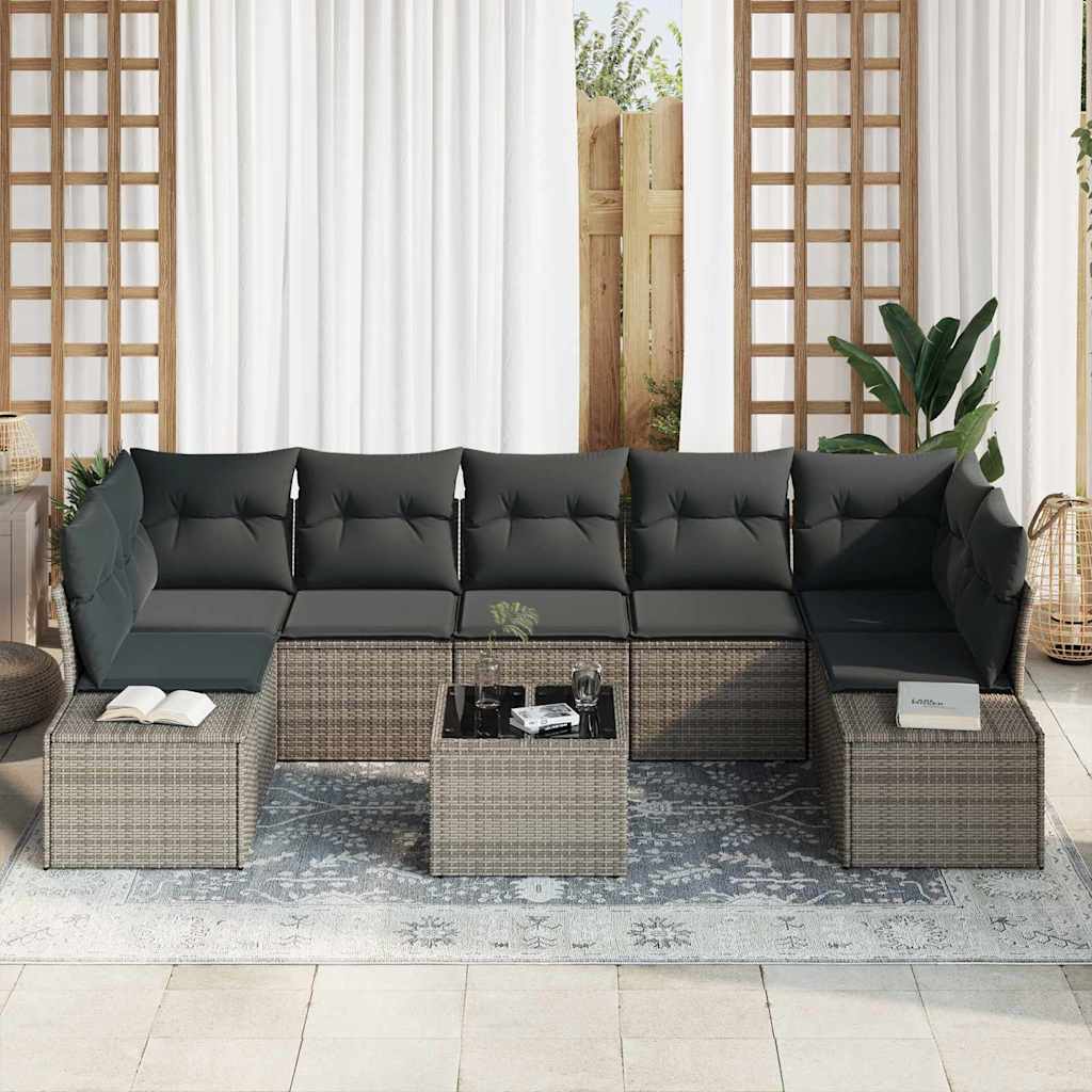 vidaXL Zestaw Sof na Ogród z poduszką 8 pcs Szary polirattan