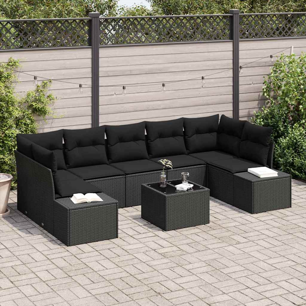 vidaXL Zestaw Sof na Ogród z poduszką 8 pcs Czarny polirattan
