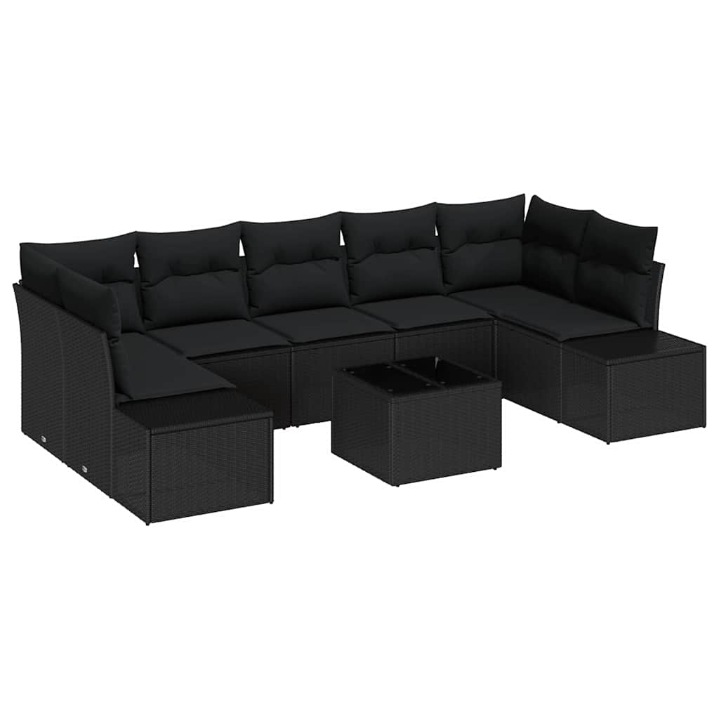vidaXL Zestaw Sof na Ogród z poduszką 8 pcs Czarny polirattan