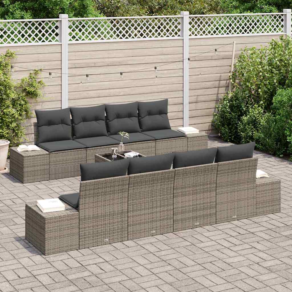 vidaXL Zestaw Sof na Ogród z poduszką 8 pcs Szary polirattan