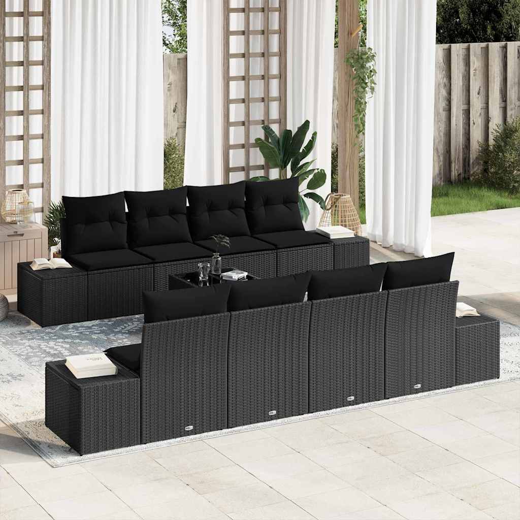 vidaXL Zestaw Sof na Ogród z poduszką 8 pcs Czarny polirattan