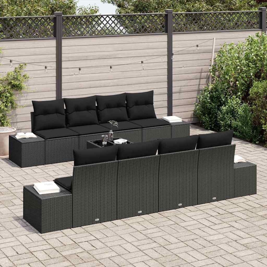 vidaXL Zestaw Sof na Ogród z poduszką 8 pcs Czarny polirattan