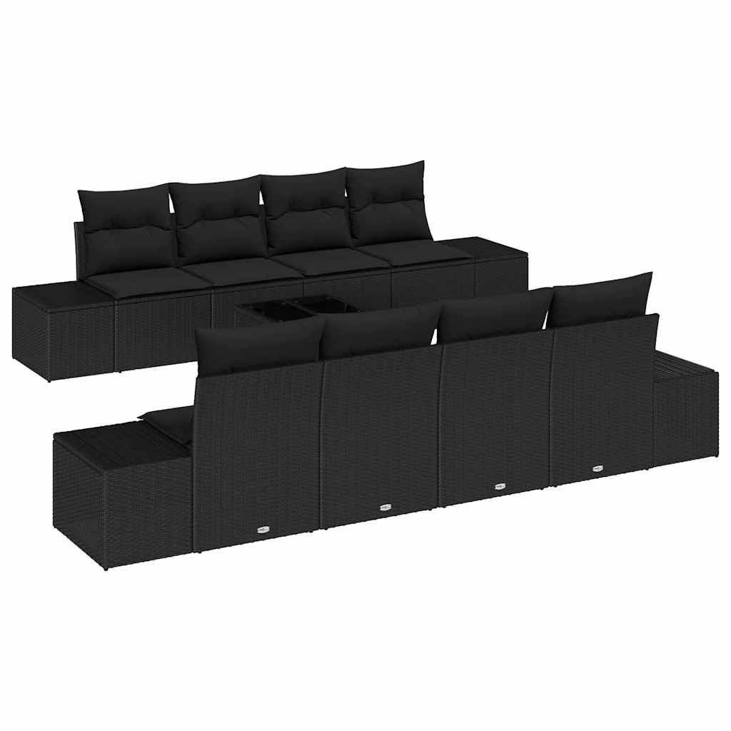 vidaXL Zestaw Sof na Ogród z poduszką 8 pcs Czarny polirattan