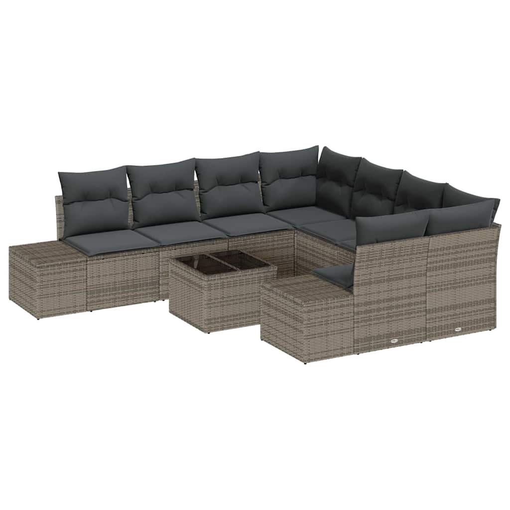 vidaXL Zestaw Sof na Ogród z poduszką 9 pcs Szary polirattan
