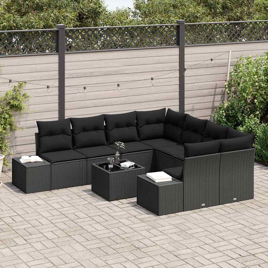 vidaXL Zestaw Sof na Ogród z poduszką 9 pcs Czarny polirattan
