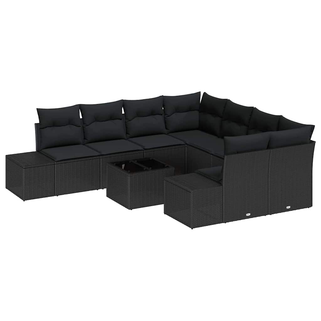 vidaXL Zestaw Sof na Ogród z poduszką 9 pcs Czarny polirattan