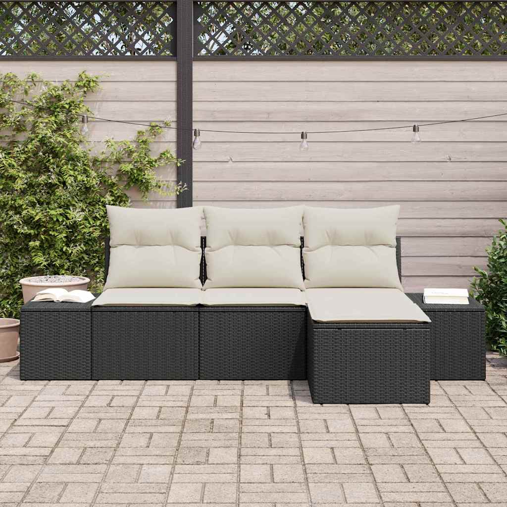 vidaXL Zestaw Sof na Ogród 4 pcs Czarny i kremowy polirattan