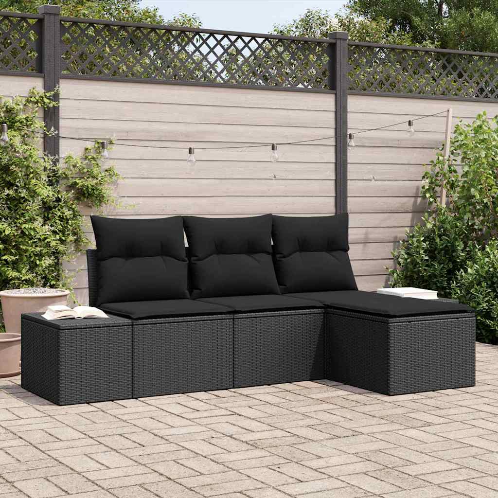vidaXL Zestaw Sof na Ogród z poduszką z przechowywaniem 4 pcs Czarny