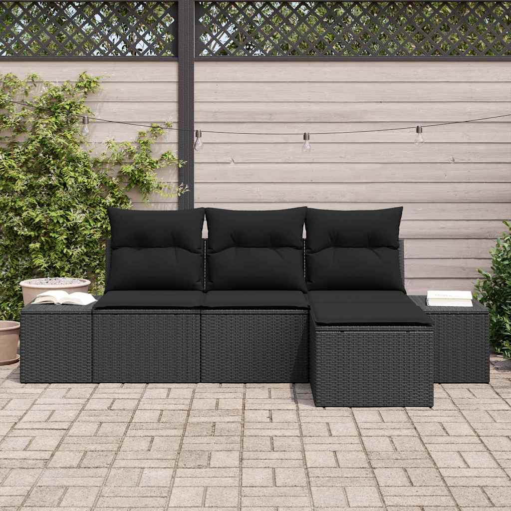 vidaXL Zestaw Sof na Ogród z poduszką z przechowywaniem 4 pcs Czarny