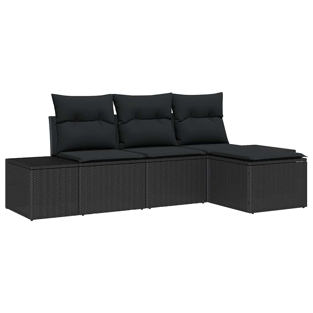vidaXL Zestaw Sof na Ogród z poduszką z przechowywaniem 4 pcs Czarny