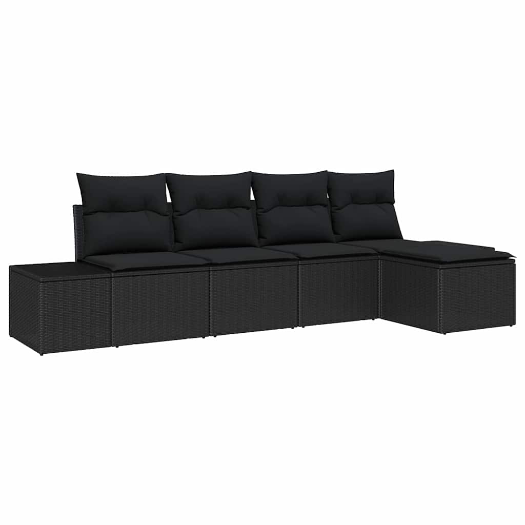 vidaXL Zestaw Sof na Ogród z poduszką 5 pcs Czarny polirattan