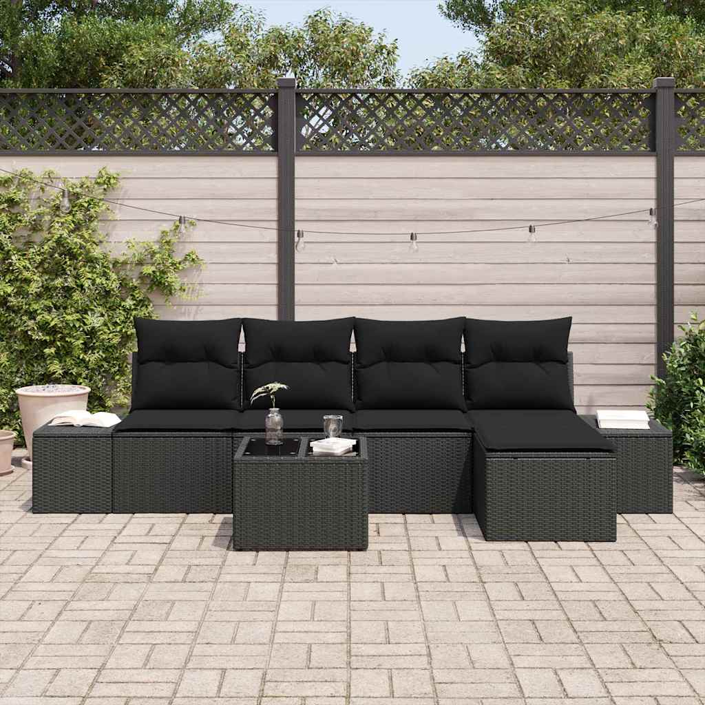 vidaXL Zestaw Sof na Ogród z poduszką 5 pcs Czarny polirattan
