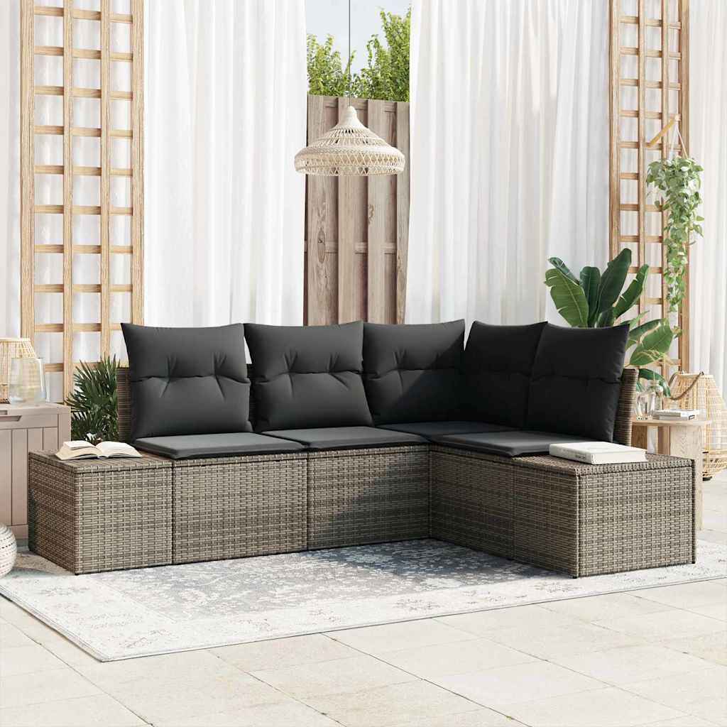 vidaXL Zestaw Sof na Ogród z przechowywaniem 4 pcs Szary polirattan
